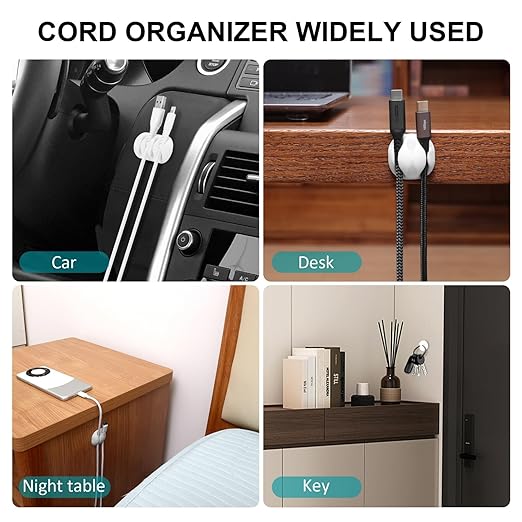 16Pack White Desk Cable Management, Adjustable Cord Organizer Cable Clips - Image 3
