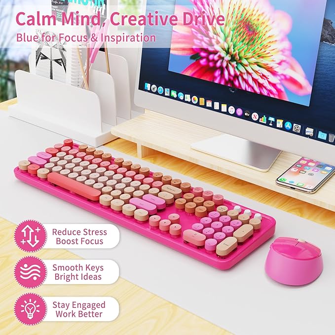 Nowlike Wireless Keyboard and Mouse Combo, Retro Typewriter Keyboard - Image 2
