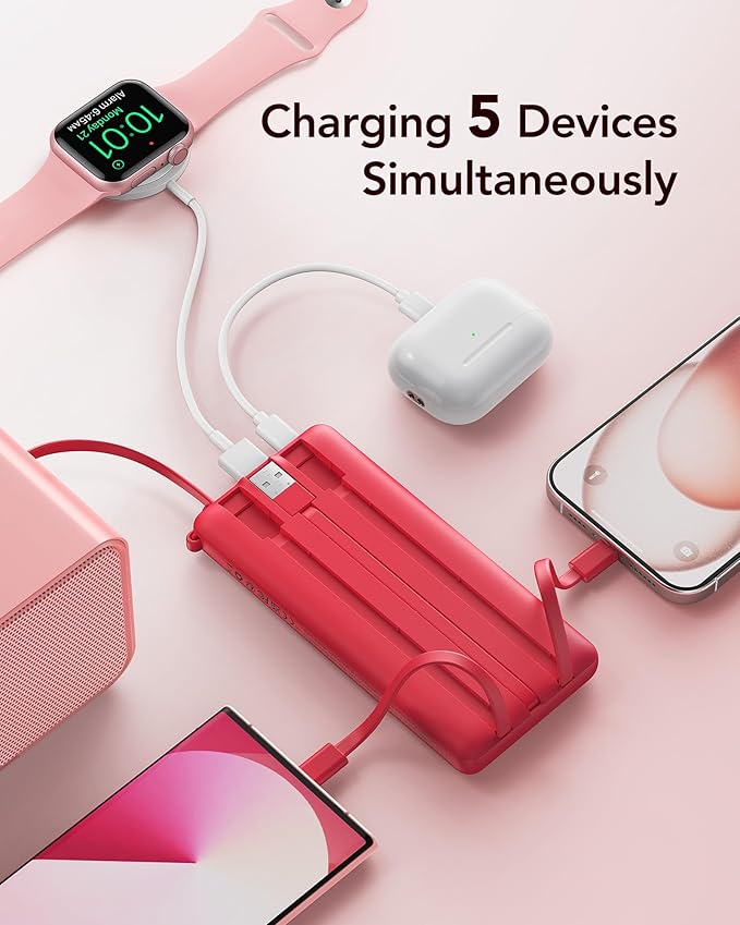 VRURC Portable Charger, 10000mAh Power Bank Built in Cables - Image 3