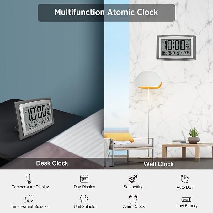 WallarGe Atomic Clock with Outdoor and Indoor Temperature - Image 7
