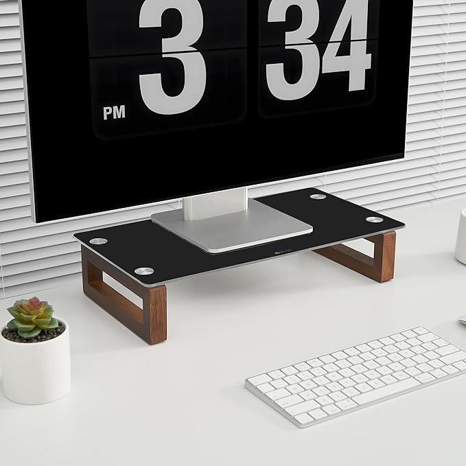 YEOUX Black Glass Computer Monitor Stand Riser - Image 2