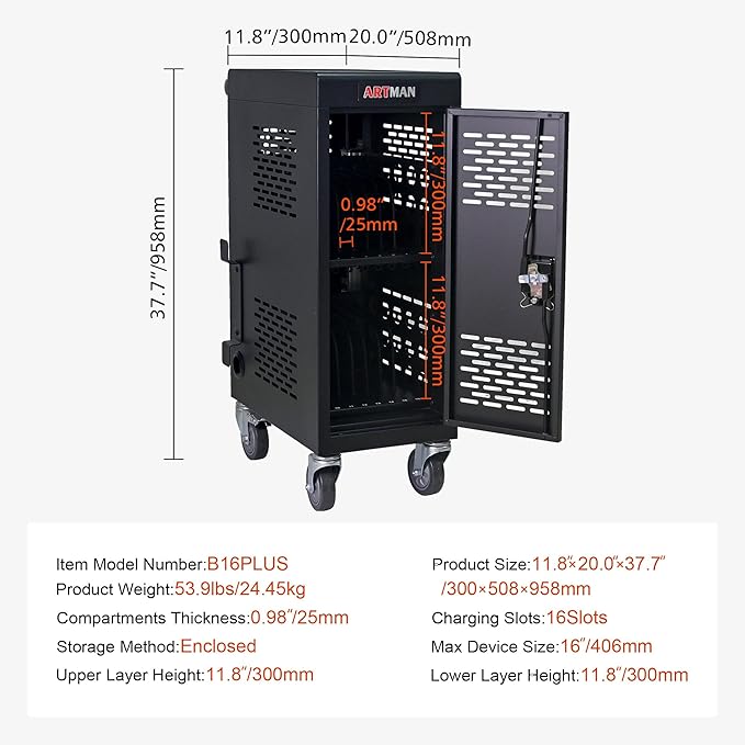 Aokleo Laptop Charging Cart, 16 Devices Tablet Storage Carts - Image 3