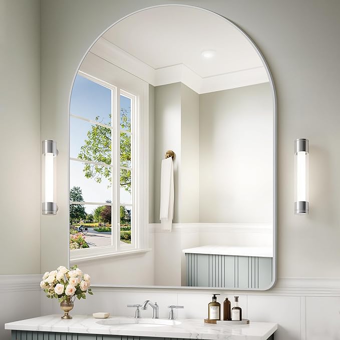Arched Wall Mirror for Bathroom, Wall Mounted Mirror, Living Room, Vertically - Image 2