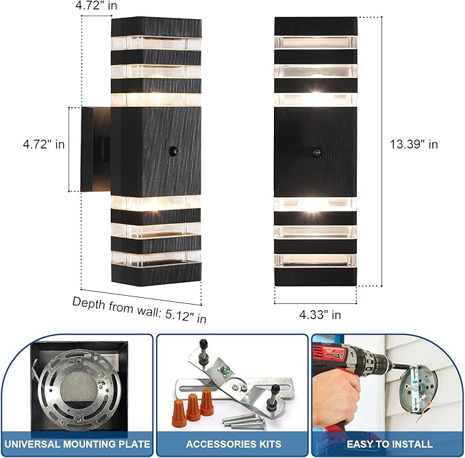 Delicavy 2PK Dusk to Dawn Sensor Outdoor Wall Lights Up Down Porch Lights - Image 5