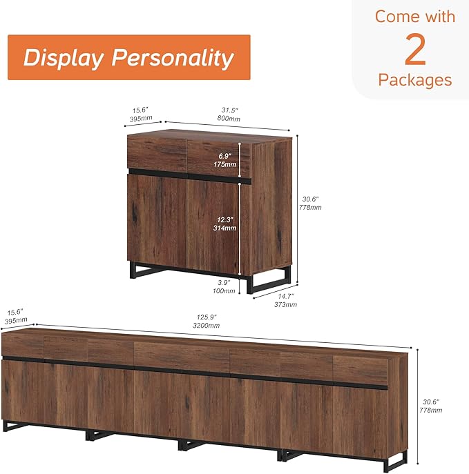WAMPAT Modern TV Stand for TVs up to 120 inch, 4 in 1 Entertainment Center TV - Image 2