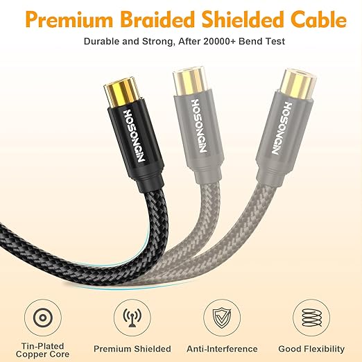 HOSONGIN RCA Splitter 1 Female to 2 Female Audio Cable, 24K Gold-Plated Plug - Image 5
