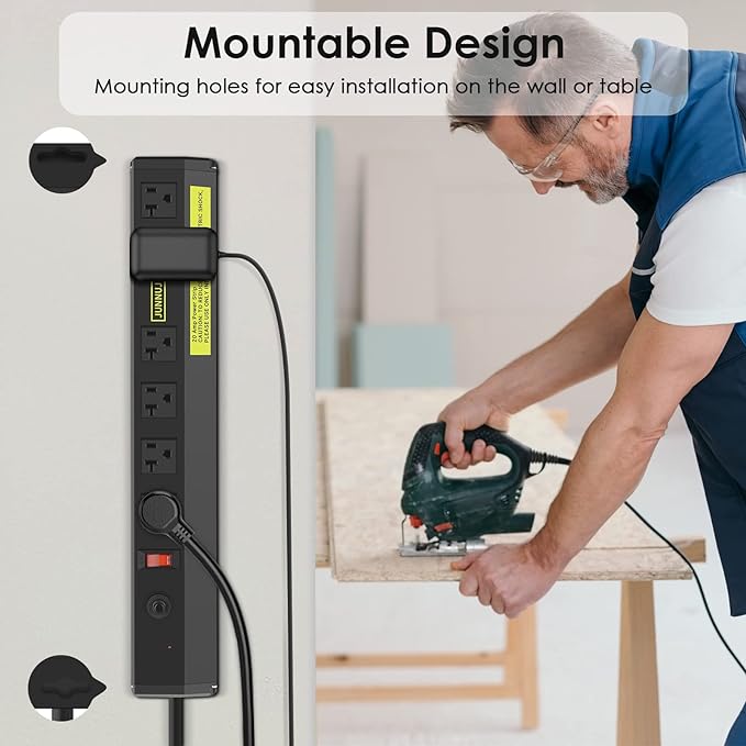 JUNNUJ Heavy Duty 20 Amp Power Strip 2 Pack, High Amp Surge Protector 6 Outlet - Image 3