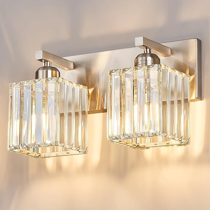 FDPBY Modern Vanity Light 2-Lights Brushed Nickel Vanity Light Crystal Bathroom by FDPBY
