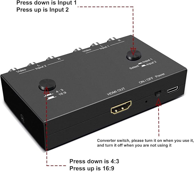ZUZONG 2 RCA to HDMI, 1080P 2 Way RCA Composite CVBS AV Switch to HDMI Video - Image 5