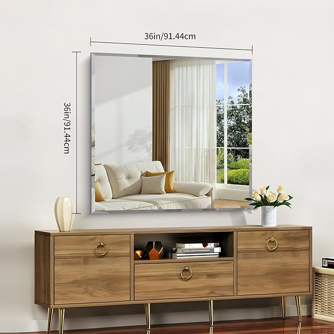 CILIBER Beveled Mirror, 36x36 inch Square Bathroom Mirrors - Image 3