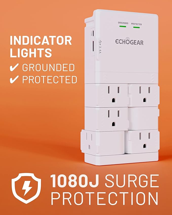 ECHOGEAR Wall Outlet with USB Ports & Surge Protection - Image 4