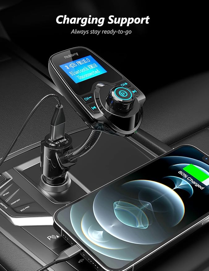 Nulaxy Car Bluetooth FM Transmitter, 1.44" Display Flexible Gooseneck, - Image 6