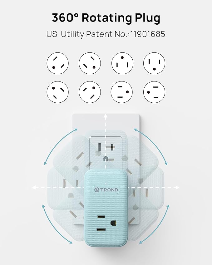 TROND Outlet Extender with USB, 360 Rotating Plug Adapter with PD 20W USB C Port - Image 3