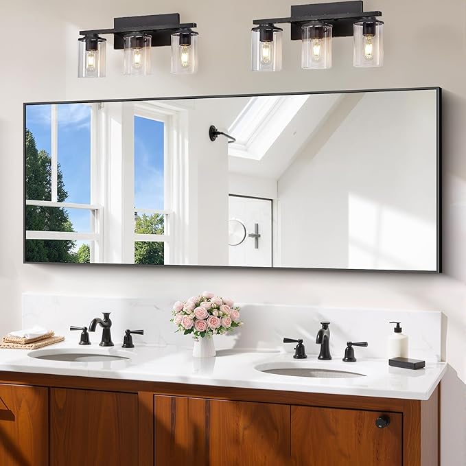 Black Bathroom Mirror for Wall, 24x60 Inch Rectangle Mirror by Welcometocofeny