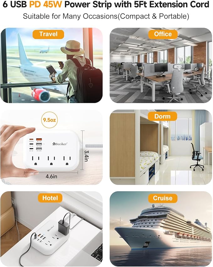 PD45W USB C Travel Power Strip, Cruise Power Strip - Image 9