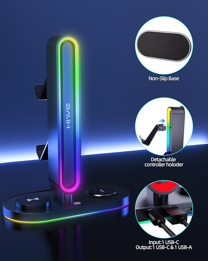 HiWe Universal RGB Gaming Headphone Stand - Image 6