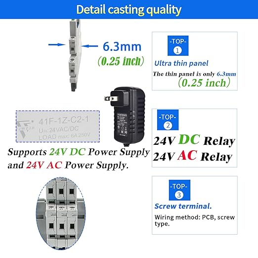 2Pcs Miniature Power Relay DC 24V HF41F/24-ZS 5 Pin 1NO 1NC 6A SPDT - Image 2