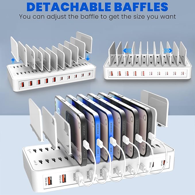 RISWOJOR Charging Station for Multiple Devices, 100W 10 Ports Charging Dock - Image 4