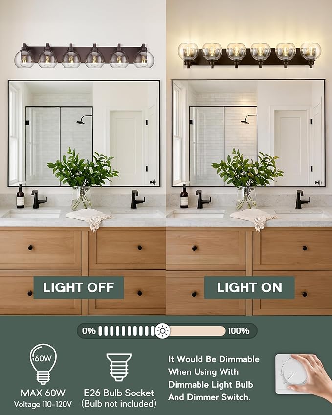 METWET Oil Rubbed Bronze Bathroom Light Fixtures, 6-Light Bathroom Vanity - Image 5