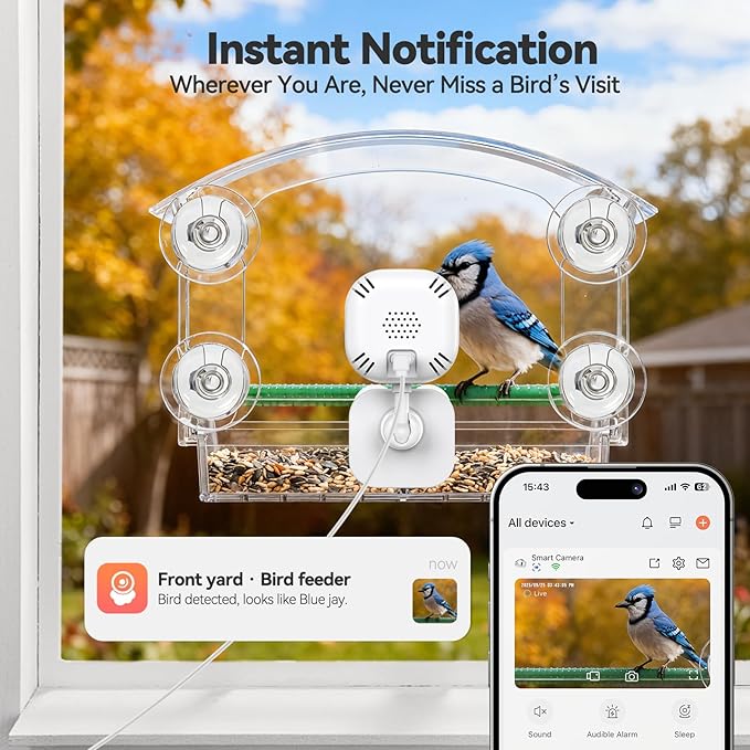 Dzees Window Bird Camera with Strong Suction Cups, 2K HD WiFi Bird Feeder - Image 2