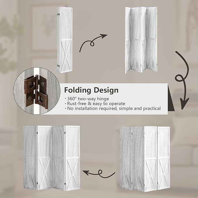 ALeesing 4 Panel Pegboard Wood Room Divider, 5.6Ft Pegboard Display Folding - Image 7