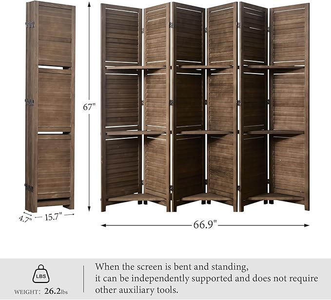 Partition Room Dividers, Folding Wood Privacy Screen - Image 5