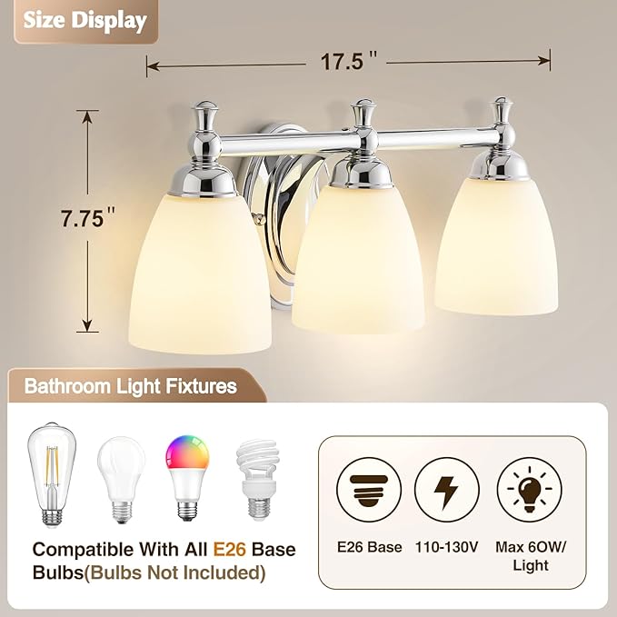 EJIAXIN Bathroom Light Fixtures, 3 Light Bathroom Lighting Fixtures Over Mirror - Image 4
