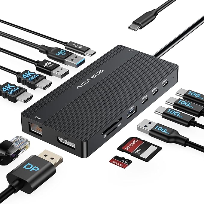 USB C Docking Station Dual Monitor, 14 in 1 USB C Hub, Adapter by ACASIS