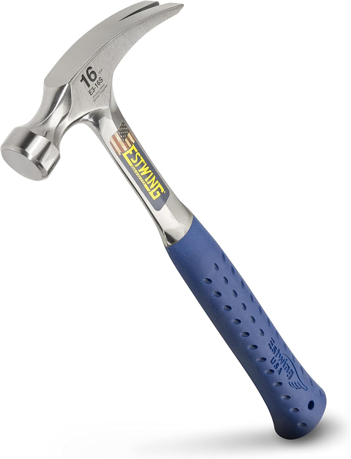 ESTWING Hammer - 16 oz Straight Rip Claw with Smooth Face & Shock Reduction Grip - E3-16S & 3-Piece Pry Bar Set - 5.5", 7.5" & 10" Nail Pullers with Wide, Thin Blades