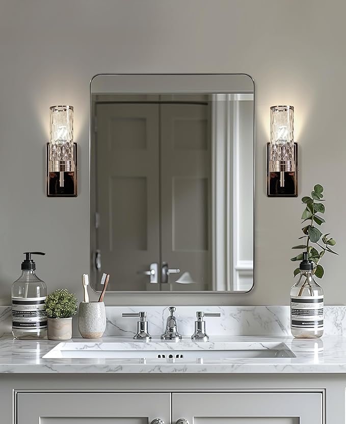 ANDY STAR Chrome Mirror for Bathroom, Rectangular Stainless Steel Rounded - Image 2