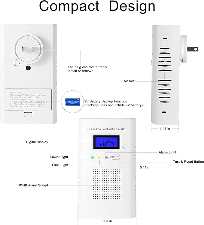 3 Pakcs Combination Gas & Carbon Monoxide Detector, Plug in Carbon Monoxide - Image 2