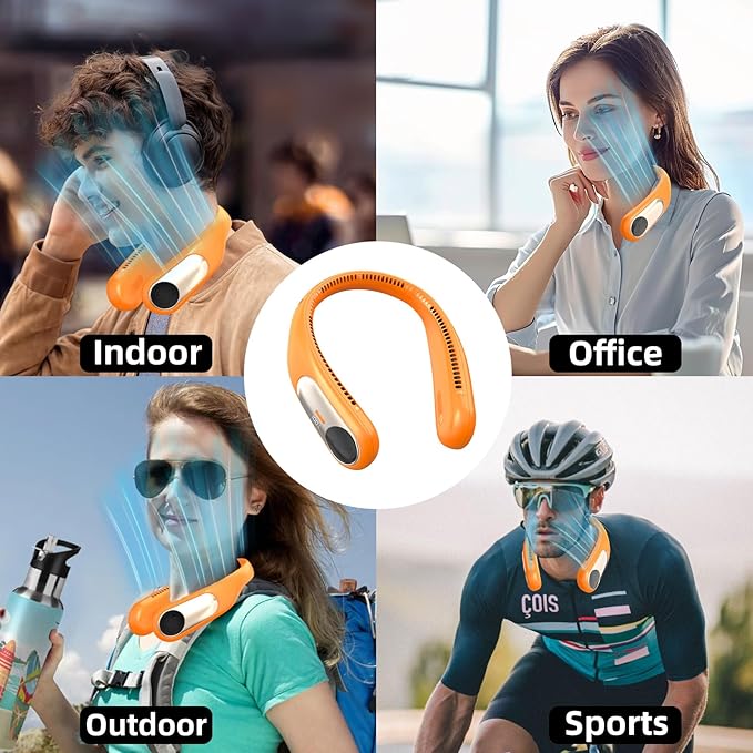 Portable Neck Fan, Personal Wearable Bladeless Fan, LED Display, 6000mAh USB - Image 7