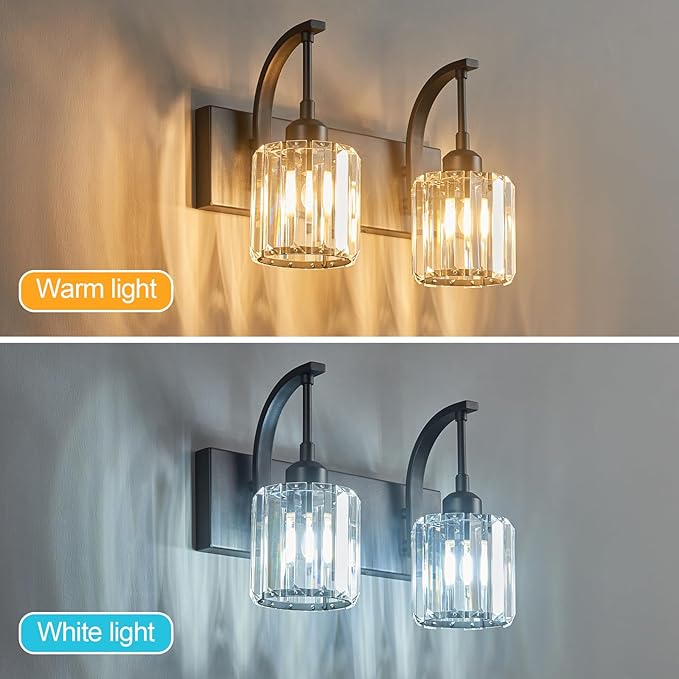 FDPBY Bathroom Crystal Vanity Lights 2-Light Black Wall Lamp Modern Crystal - Image 2