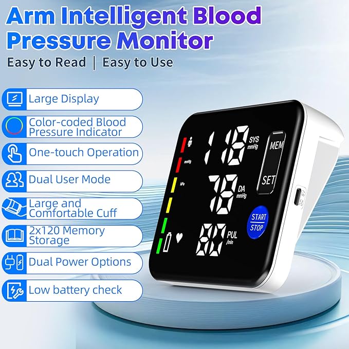 GUAEVER Blood Pressure Monitor Rechargeable Upper Arm Blood Pressure Monitors - Image 2