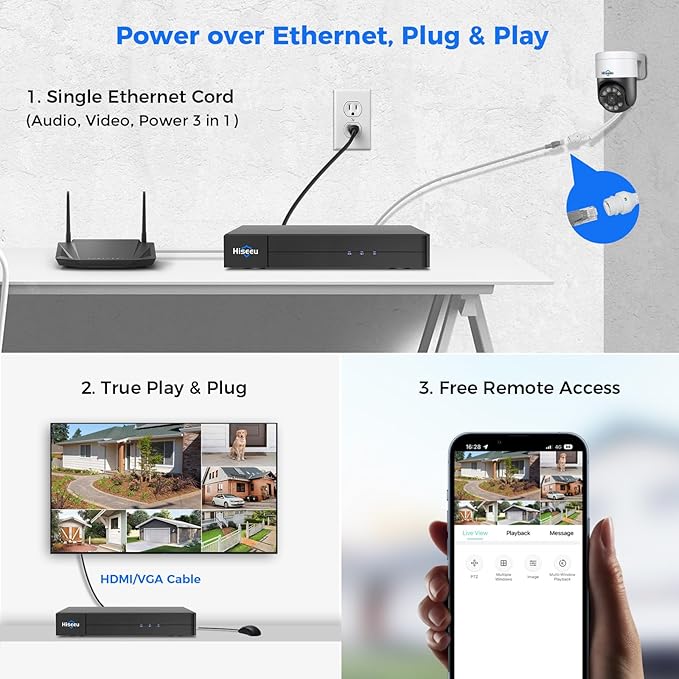 Hiseeu 6MP PoE PTZ Camera System, NVR Security Camera System w/2Pcs 5MP Wired - Image 7