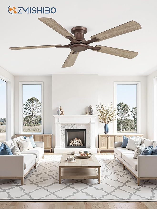 ZMISHIBO 52 Inch Ceiling Fan No Light, Flush Mount Low Profile, Farmhouse Brown - Image 8