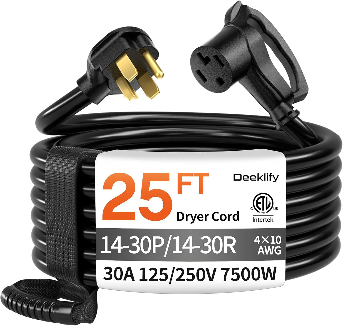 25FT 4 Prong Dryer Extension Cord, 30 AMP 10/4 Gauge, Black | NEMA 14-30P to 14-30R, Pure Copper 4-Wire, Dryer Extension Cord 4 Prong, Waterproof STW Jacket, ETL Listed, Heavy Duty