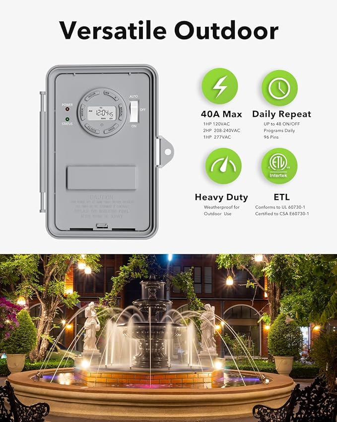 BN-LINK Pool Pump Timer, Outdoor Timer Box, Heavy Duty, 2HP 40A Max, 277 VAC - Image 4