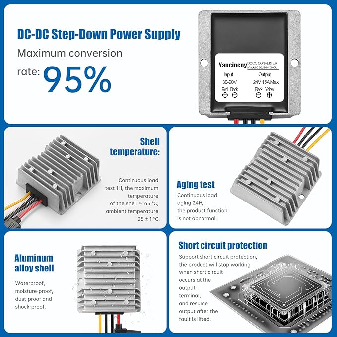 Yancincny 360W 24A 15V DC-DC Buck Converter 36V 48V 60V 72V 84V to 24V 15A - Image 5