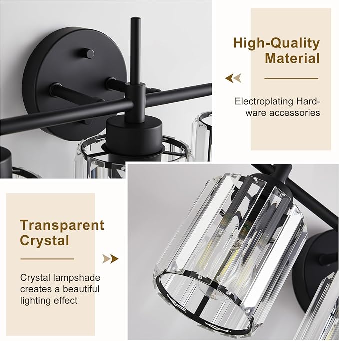 EJIAXIN 3 Light Crystal Vanity Light, Bathroom Lighting Fixtures Over Mirror - Image 6