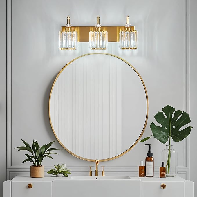BBLLWJ Modern Bathroom Vanity Light 3-Light Gold Crystal Light Fixtures Over - Image 7