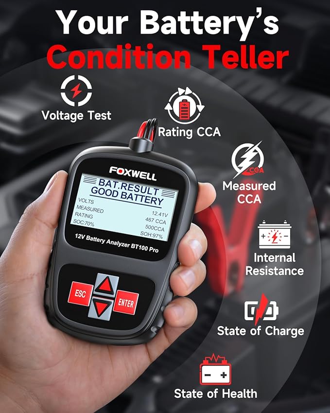 FOXWELL BT100 Pro Car Battery Tester, 12V Battery Load Tester, 100-1100CCA - Image 2