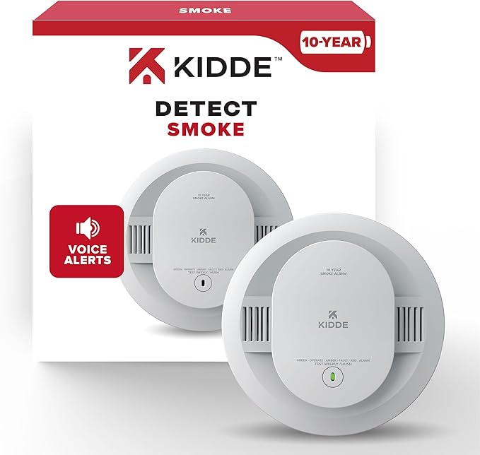 Kidde Smoke Detector, 10-Year Battery Powered, Voice Alerts, LED Warning Light by Kidde