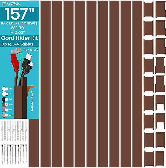 Brown Channel Kit Hide Wires - 157in Cord Concealer by EVZA