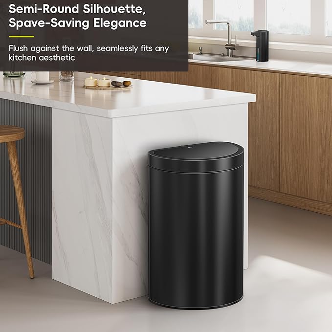 EKO Mirage Semi-Round 47L / 12.4 Gal Motion Sensor Trash Can, Automatic Kitchen - Image 3