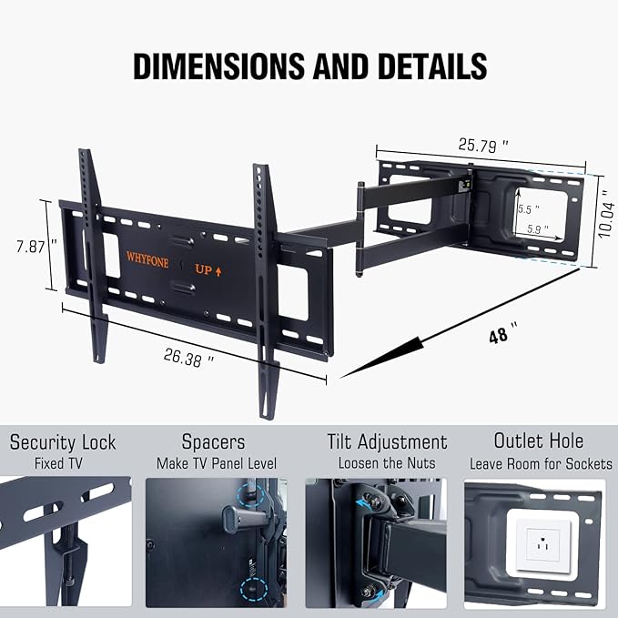 48'' Extension Extra Long Arm TV Wall Mount - Image 6