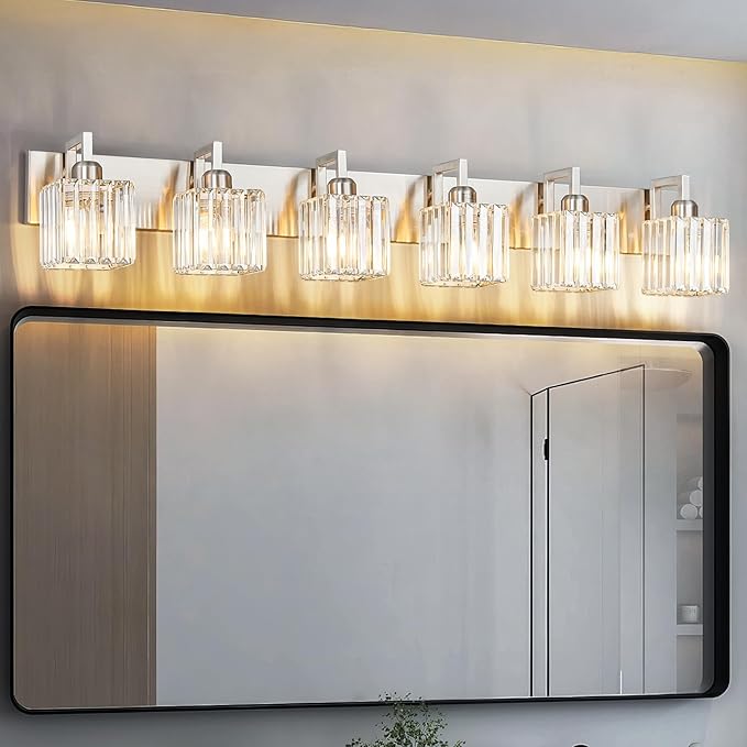 FDPBY Modern Bathroom Vanity Light 6-Lights Brushed Nickel Vanity Light Crystal - Image 2