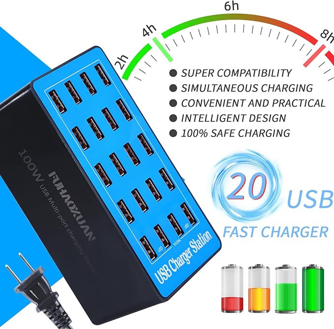 USB Charging Station, 100W 20-Port Multi Device Charger - Image 2