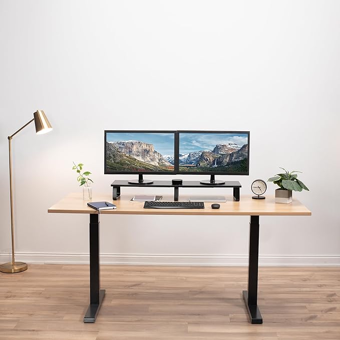 VIVO 39 inch Extra Long Monitor Stand, Wood & Steel Desktop Riser, Dual Screen - Image 7