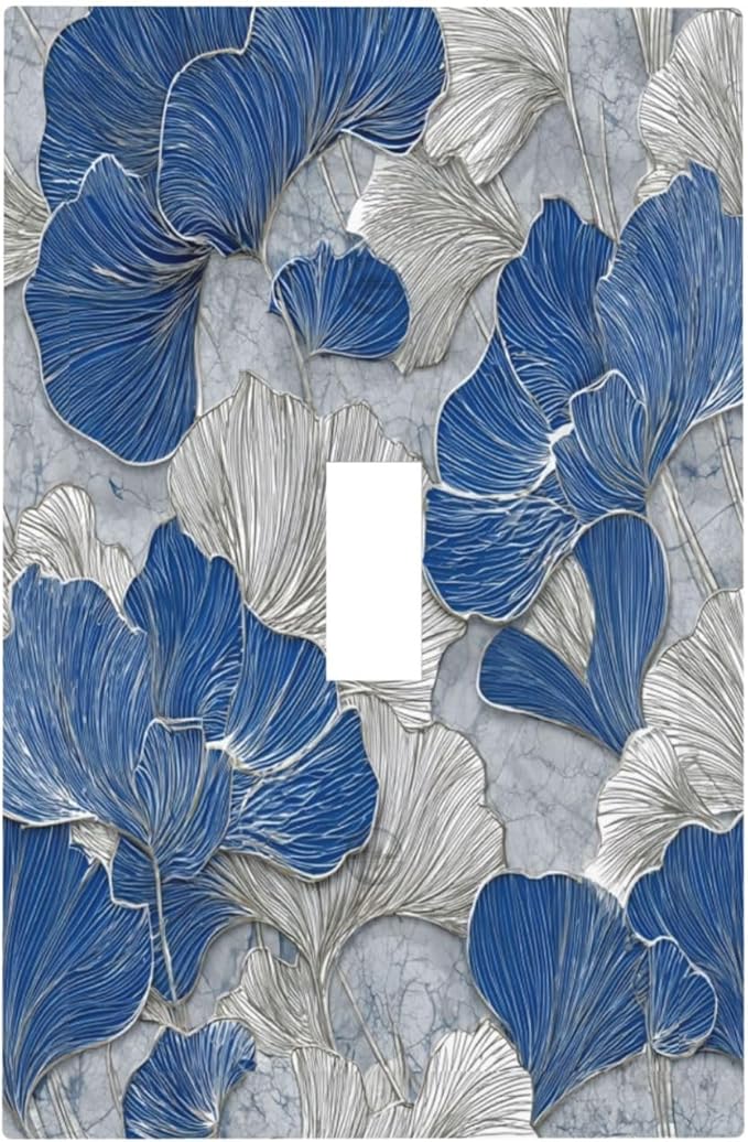 Bvtewkhz Abstract Blue Marble Plant Leaves 1 Gang Single Toggle Decorative - Image 2